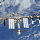The International Space Station photographed by Expedition 56 crew members from a Soyuz spacecraft after undocking.